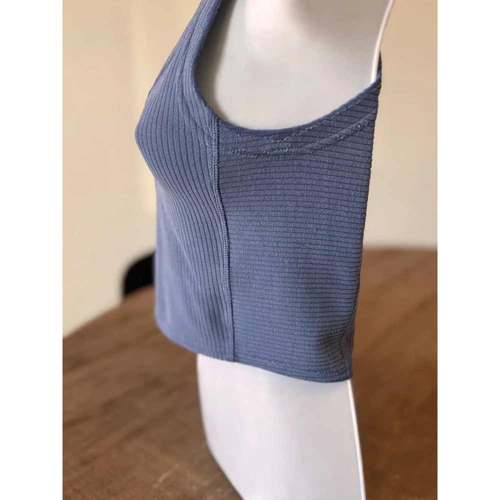 Lululemon Shirt Ribbed Blue V-Neck Crop Tank Top Light Support